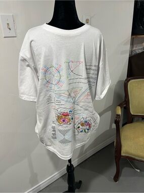 White Graphic Tee with Multicolor Scientific Illustrations
